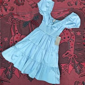 J for Justify Sky Blue Smocked Puff-Sleeve Tiered Dress